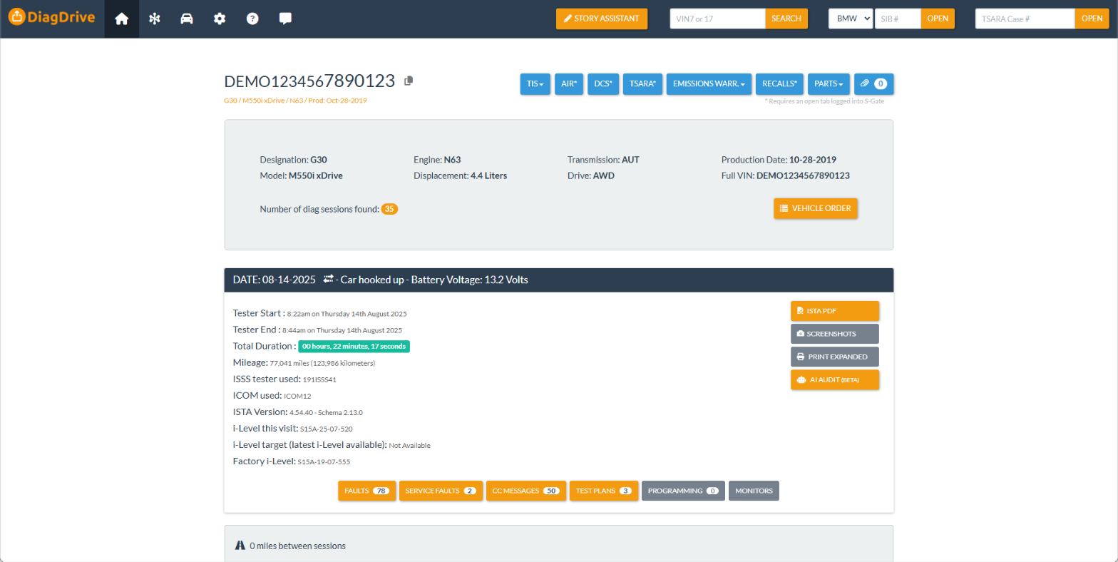 DiagDrive diagnostic session interface